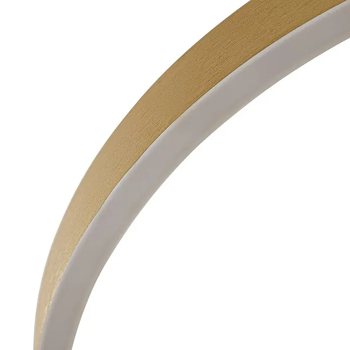 Lucande Pendelleuchte Yonam - L x B x H: 60 x 60 x 4,5 cm, messing / gold, gold, weiß - Gebogenes Element mit gebürstetem gold-bronzefarbenem Außenband und glattem mattem hellgrauem Innenband.