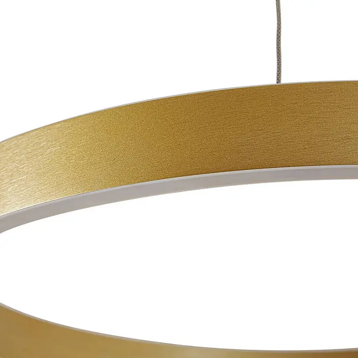 Lucande Pendelleuchte Yonam - L x B x H: 60 x 60 x 4,5 cm, messing / gold, gold, weiß - Goldene runde Pendelleuchte mit texturierter Oberfläche und weißer Innenkante.