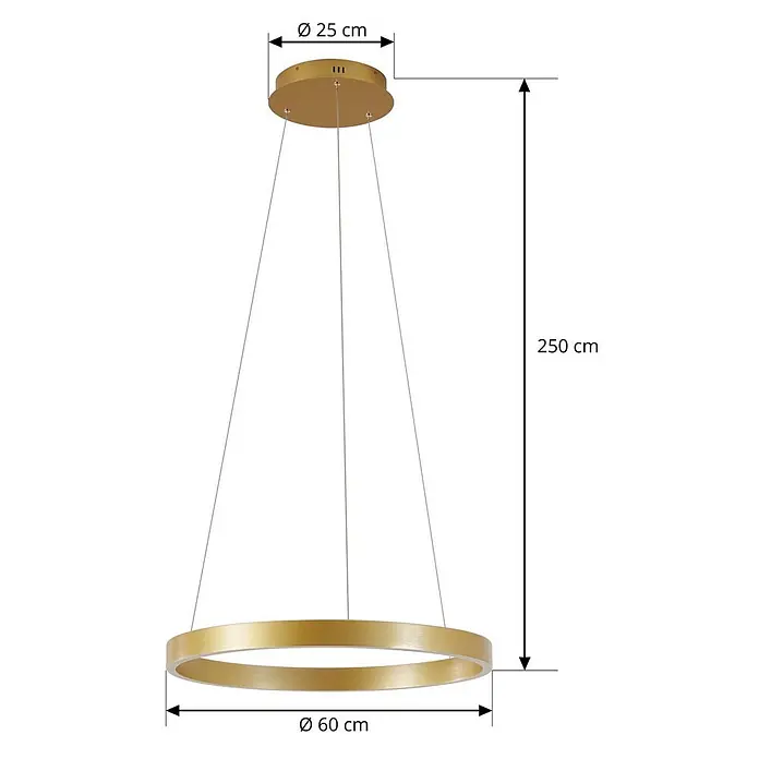 Lucande Pendelleuchte Yonam - L x B x H: 60 x 60 x 4,5 cm, messing / gold, gold, weiß - Goldene ringförmige LED-Pendelleuchte mit runder Deckenbefestigung.