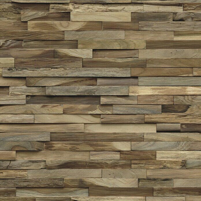 Indo Holzpaneel 3D Wall Elegance NatureTeak, 500 x 200 x 10 mm, 10 Paneele Front View