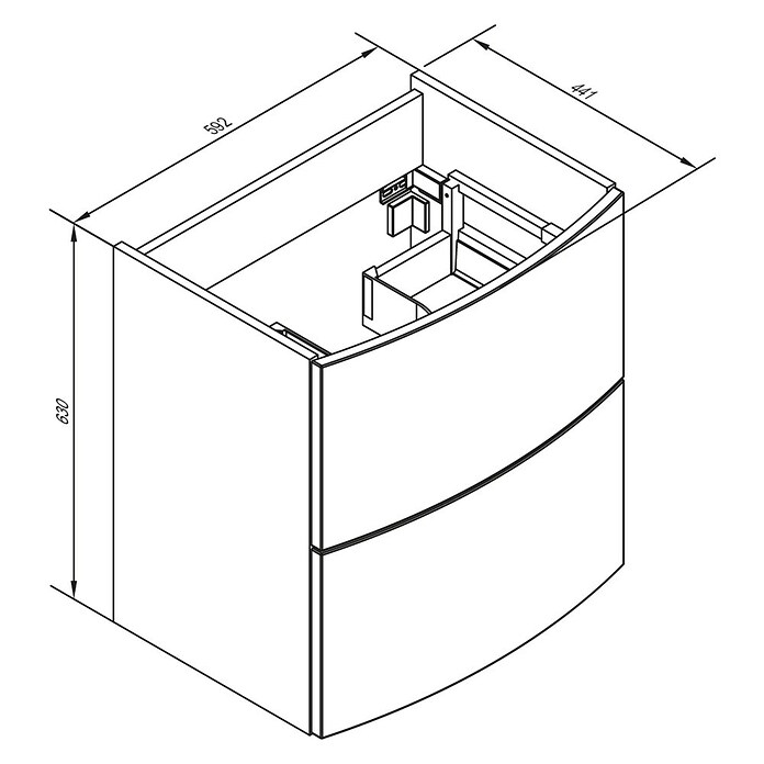 Camargue Swing Waschtischunterschrank (44 x 60 x 63 cm, Weiß, Hochglanz)