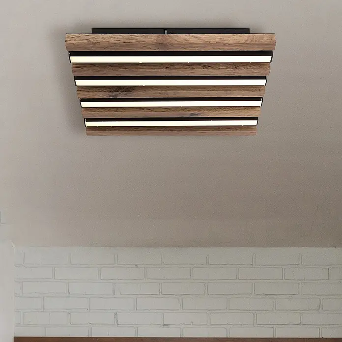 Globo LED-Deckenleuchte Hayden - 15 W, L x B x H: 30 x 30 x 5 cm, Warmweiß, 800 lm - Deckenleuchte aus Holzlamellen mit integrierten LED-Streifen.