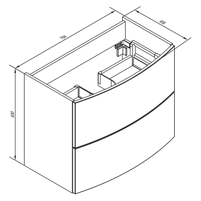 Camargue Swing Waschtischunterschrank (45,5 x 80 x 63 cm, Darkoak, Matt)