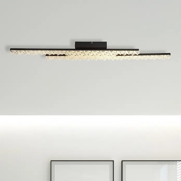 Globo LED-Deckenleuchte Hilton - 36 W, L x B x H: 1.020 x 128 x 85 mm, Warmweiß - Moderne schwarze lineare Deckenleuchte mit beleuchteten klaren Kristallelementen.
