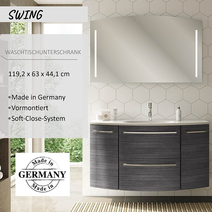 Camargue Swing Waschtischunterschrank (44 x 120 x 63 cm, Darkoak, Matt)