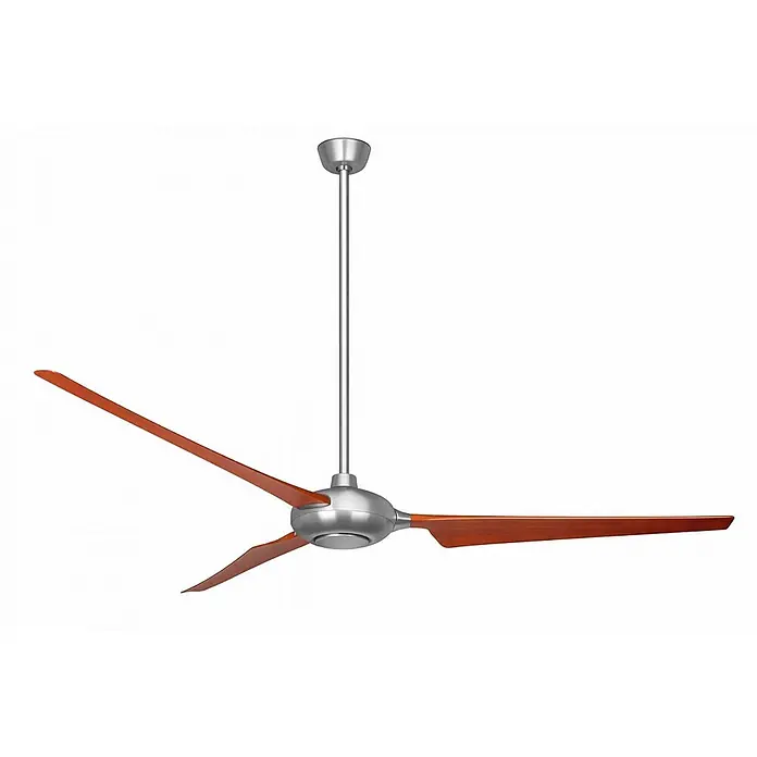 Vam Deckenventilator SPACE WI-FI Alu-Walnuss 193 cm - Alu-Walnuss, 1.930 mm, 45 W - Moderner Deckenventilator mit gebürstetem Silber-Fallrohr und Motorgehäuse, drei braune Holzblätter.