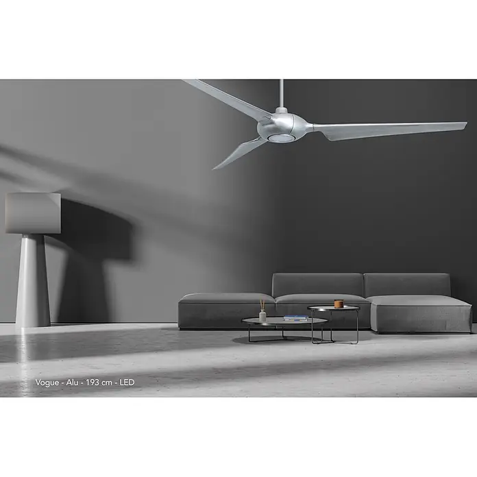 Vam Deckenventilator SPACE LED WI-FI ALU 193 cm - ALU, 1.930 mm, 45 W - Vogue Deckenventilator (193 cm) aus Aluminium mit LED-Beleuchtung in modernem Wohnzimmer.