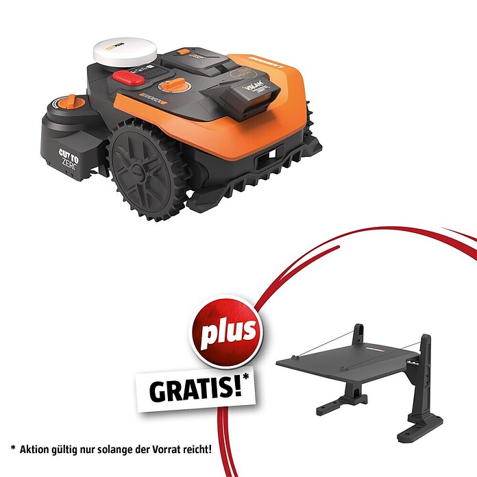 Worx PowerShare 20V Mähroboter-Set M800 Vision Cloud WR308E (800 m², Schnittbreite: 18 cm, Satellitengestützte Navigation, RTK) | BAUHAUS