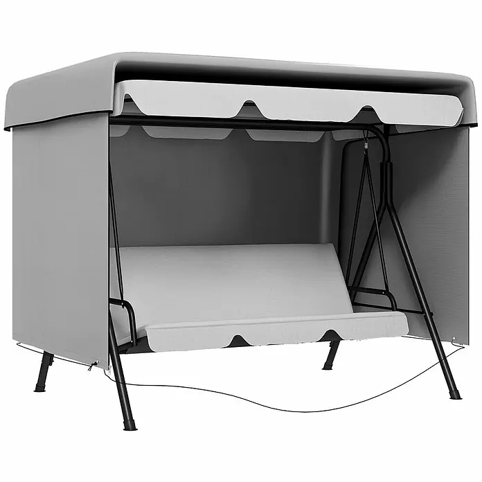 Outsunny Hollywoodschaukel-Schutzhülle - L x B x H: 215 x 155 x 150 cm, Polyethylen, 100 g/m², Hellgrau - Graue Outdoor-Hollywoodschaukel mit komplettem Dach und seitlichen Sichtschutzwänden.