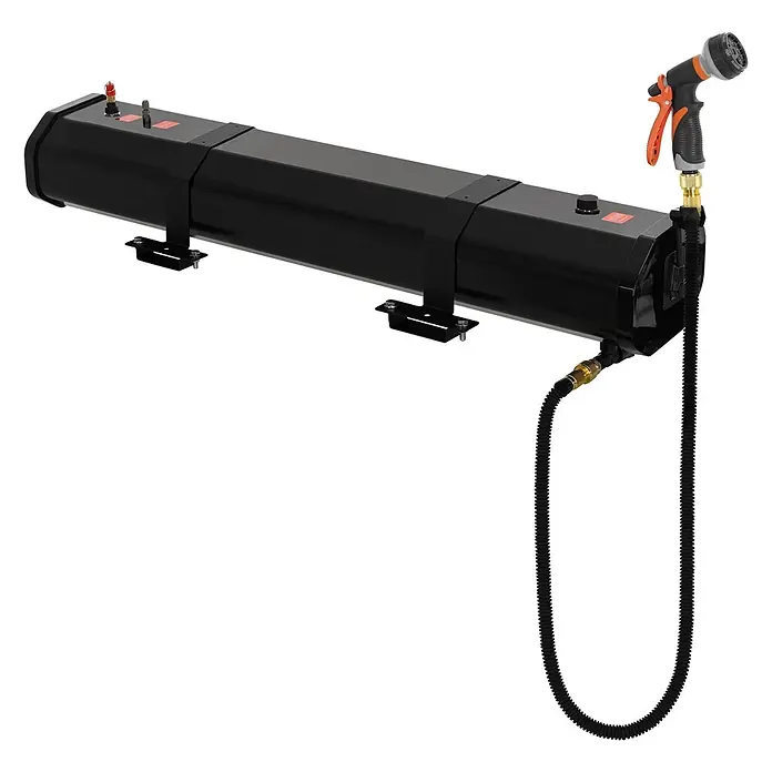 ML-Design Solardusche - Höhe: 17,5 cm, Kunststoff, Schwarz, 30 l - Langer schwarzer mobiler Dusch-/Warmwasserbereiter mit Schlauch und Sprühdüse, an Halterungen montiert.