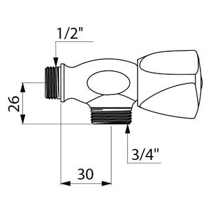 Delabie Kaltwasser-Wandventil Delabie Wand Geräteabsperrventil G1/2B x G3/4B -  - T-förmiger Sanitäradapter mit 1/2-Zoll- und 3/4-Zoll-Außengewinden.