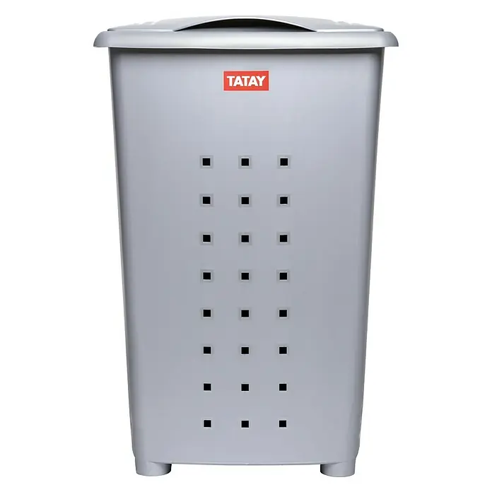 Tatay Cesta para la ropa Millenium - 60 l, Gris - Cesto de ropa sucia gris de Tatay con tapa y agujeros cuadrados para ventilación. Ideal para guardar la ropa sucia en el baño.