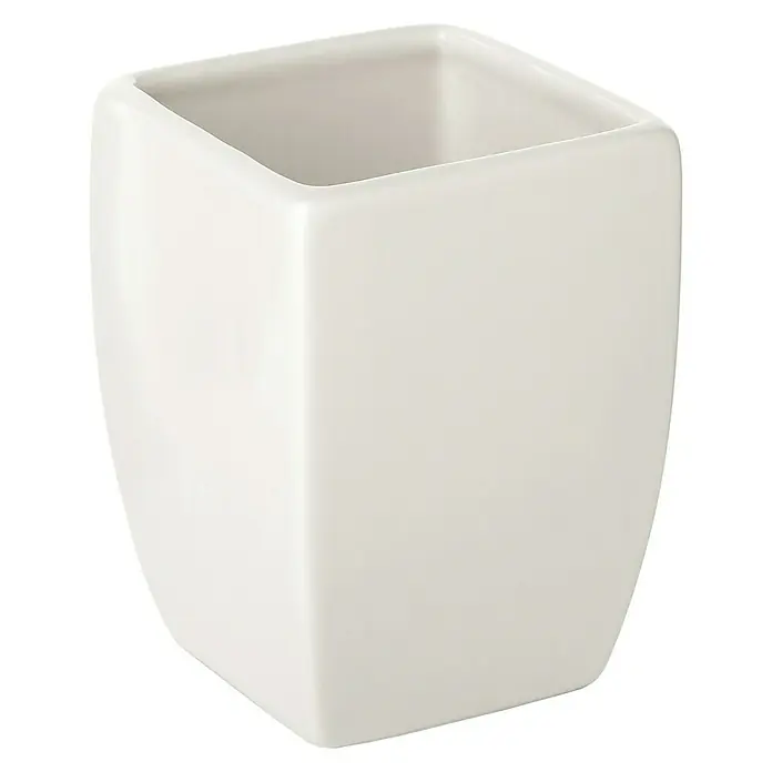 Tatay Thai Portacepillos - Cerámica, Blanco - Primer plano de una jardinera de cerámica blanca cuadrada, que muestra la elegancia y la funcionalidad del recipiente para plantas o decoración.