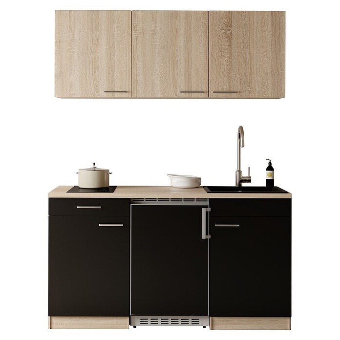 Respekta Miniküche Ingrid (Breite: 150 cm, Schwarz, Mit Kochfeld + Kühlschrank) | BAUHAUS