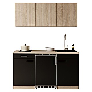 Respekta Miniküche Ingrid (Breite: 150 cm, Schwarz, Mit Kochfeld + Kühlschrank)