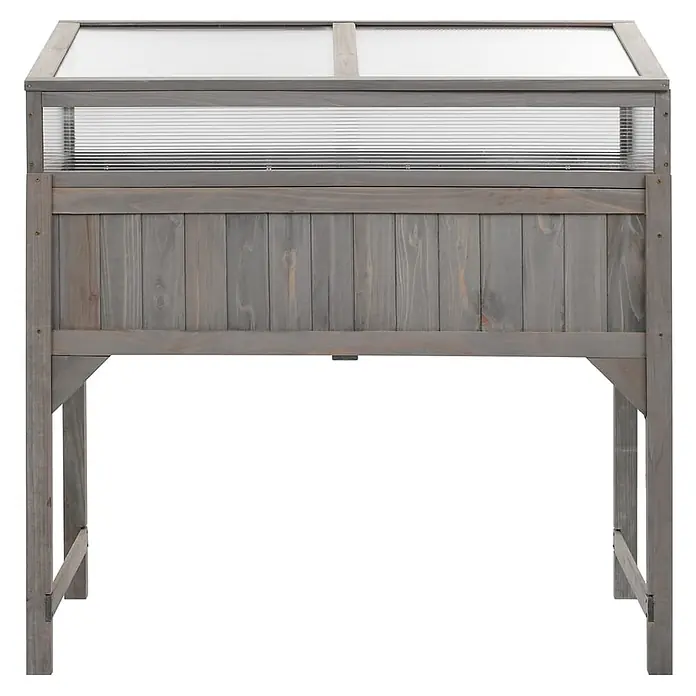 Furnicato Hochbeet Inklusive Gewächshaus-Aufsatz - 110 x 54 x 120 cm, Holz, Grau - Graues Hochbeet aus Holz mit transparentem Polycarbonat-Gewächshausaufsatz.
