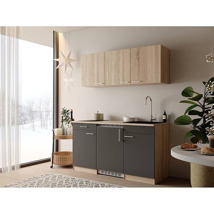 Respekta Miniküche Ingrid (Breite: 150 cm, Grau, Mit Kochfeld + Kühlschrank) | BAUHAUS