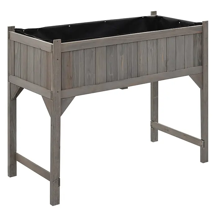 Furnicato Hochbeet Inklusive Gewächshaus-Aufsatz - 110 x 54 x 120 cm, Holz, Grau - Graues Hochbeet aus Holz mit schwarzer Stoffeinlage, ideal für den Garten.