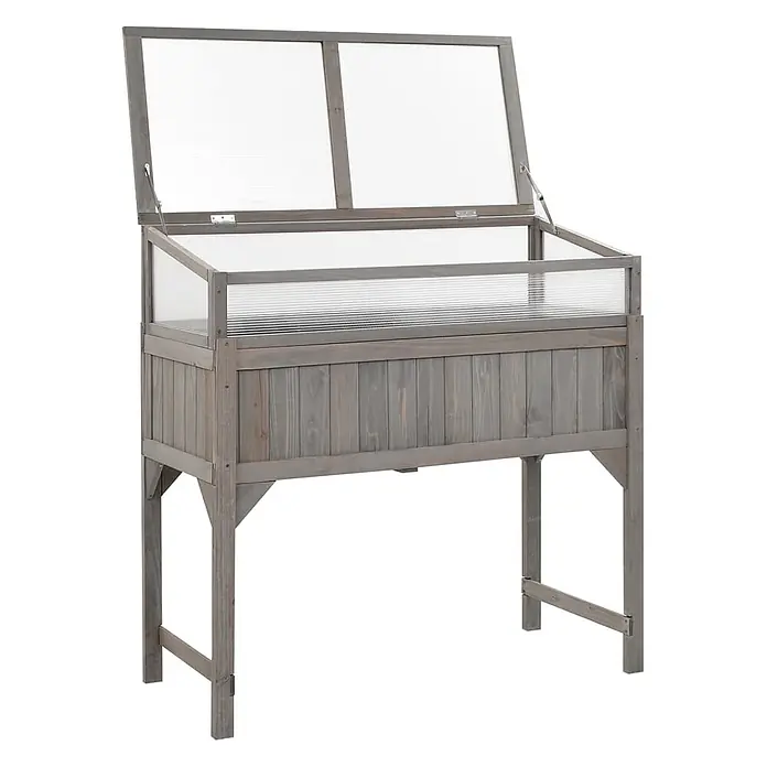 Furnicato Hochbeet Inklusive Gewächshaus-Aufsatz - 110 x 54 x 120 cm, Holz, Grau - Erhöhtes graues Holz-Frühbeet mit aufklappbarem, durchsichtigem Deckel für Pflanzen.