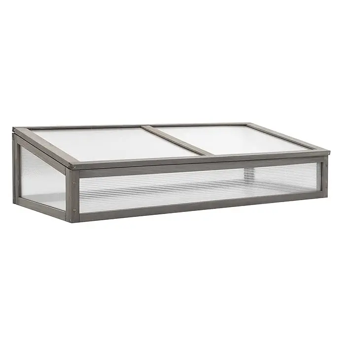 Furnicato Hochbeet Inklusive Gewächshaus-Aufsatz - 110 x 54 x 120 cm, Holz, Grau - Graues Holzdachfrühbeet mit transparenten, gewellten Kunststoffplatten. Hat eine schräge, klappbare Abdeckung zum Pflanzenschutz.