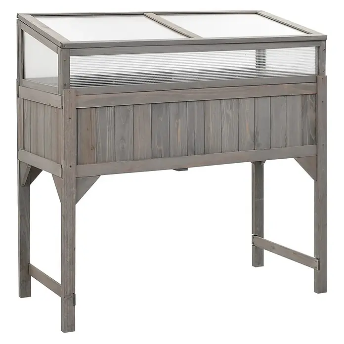 Furnicato Hochbeet Inklusive Gewächshaus-Aufsatz - 110 x 54 x 120 cm, Holz, Grau - Erhöhtes Hochbeet aus grauem Holz mit transparentem Frühbeetaufsatz aus Polycarbonat.