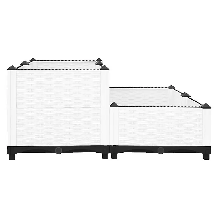 Furnicato Hochbeet Polypropylen - 38 x 80 x 80 cm, Kunststoff, Weiß - Weißes Hochbeet mit Rattanmuster und schwarzem Rand, in zwei unterschiedlich hohen Abschnitten.