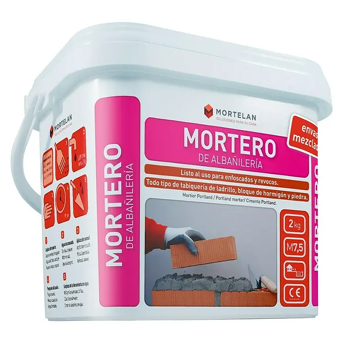 Gecol Mortero de cemento de albañilería Mortelan - 2 kg - Cubo de mortero Mortelan, listo para usar en mampostería, para enlucir y para diversos tipos de piedras.