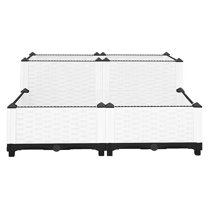 Furnicato Hochbeet Polypropylen - 38 x 80 x 80 cm, Kunststoff, Weiß - Weißes, geflochtenes, modulares Hochbeet aus Kunststoff mit schwarzen Verbindern und Sockel.