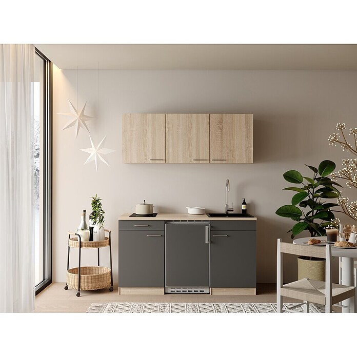 Respekta Miniküche Ingrid (Breite: 150 cm, Grau, Mit Kochfeld + Kühlschrank) | BAUHAUS