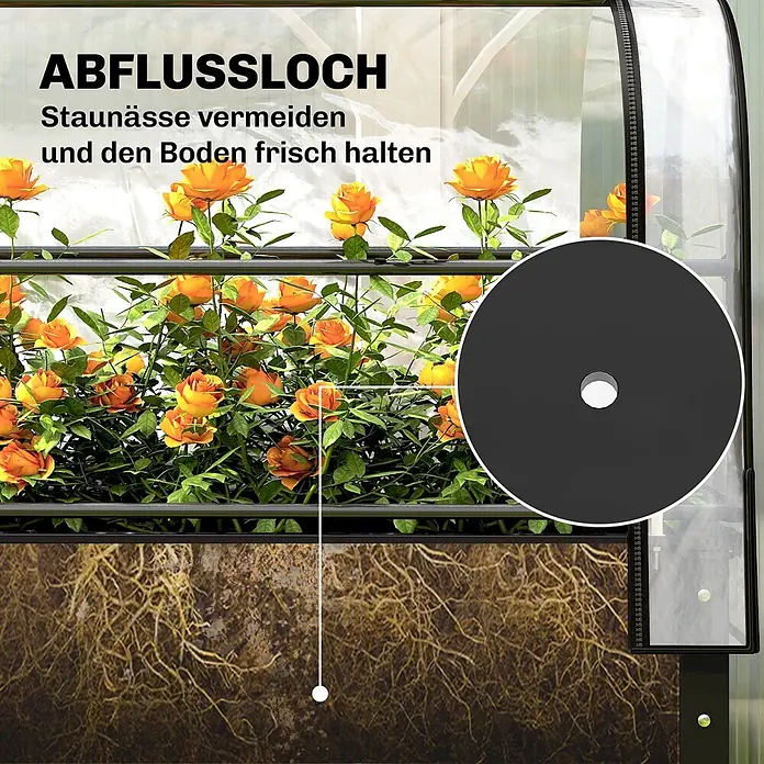 Outsunny Hochbeet Mit Frühbeetaufsatz - Kunststoff, Schwarz - Hochbeet mit transparenter Abdeckung und gelben Rosen, mit vergrößertem Abflussloch zur Vermeidung von Staunässe.