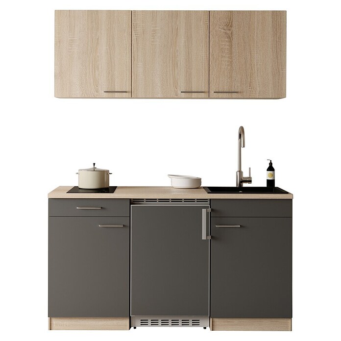 Respekta Miniküche Ingrid (Breite: 150 cm, Grau, Mit Kochfeld + Kühlschrank) | BAUHAUS