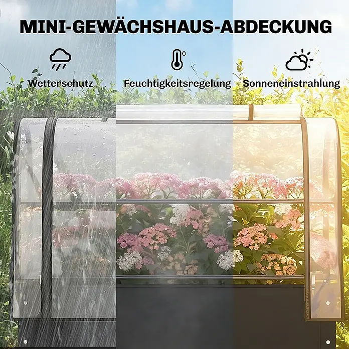 Outsunny Hochbeet Mit Frühbeetaufsatz - Kunststoff, Schwarz - Mini-Gewächshaus-Abdeckung mit transparenter Haube und dunklem Sockel, Pflanzen vor Regen schützend, Feuchtigkeit regulierend, Sonnenlicht durchlassend.
