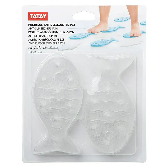 Tatay Antideslizante para bañera Pez - 7 x 15 cm, Transparente - Adhesivos antideslizantes en forma de pez de Tatay para baño y ducha. Aumenta la seguridad y evita resbalones.
