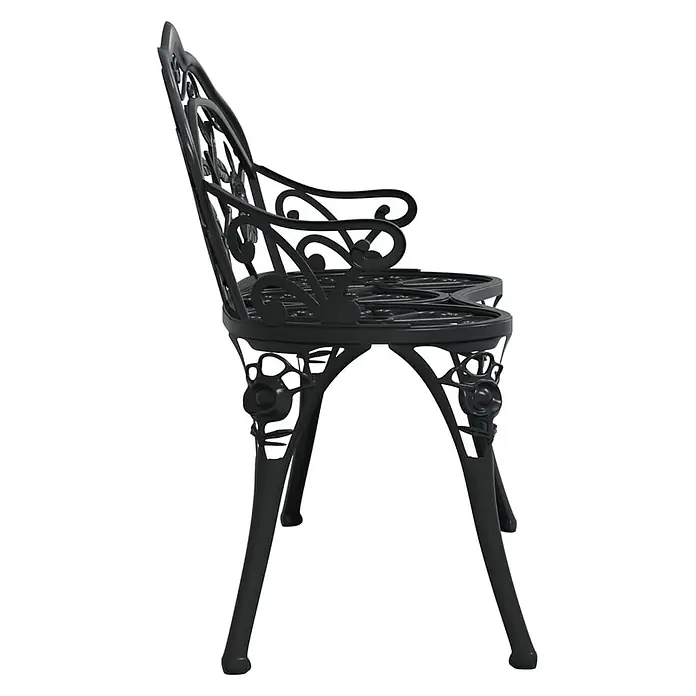 Furnicato Gartenbank Aluminiumguss - B x T x H: 100 x 54 x 80 cm, Schwarz - Schwarzer, verzierter Metall-Gartenstuhl mit dekorativen Schnörkeln, ideal für den Außenbereich.
