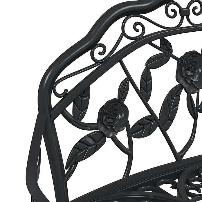 Furnicato Gartenbank Aluminiumguss - B x T x H: 100 x 54 x 80 cm, Schwarz - Schwarze Gartenbank-Rückenlehne aus Metall mit filigranen Rosen- und Blattranken.