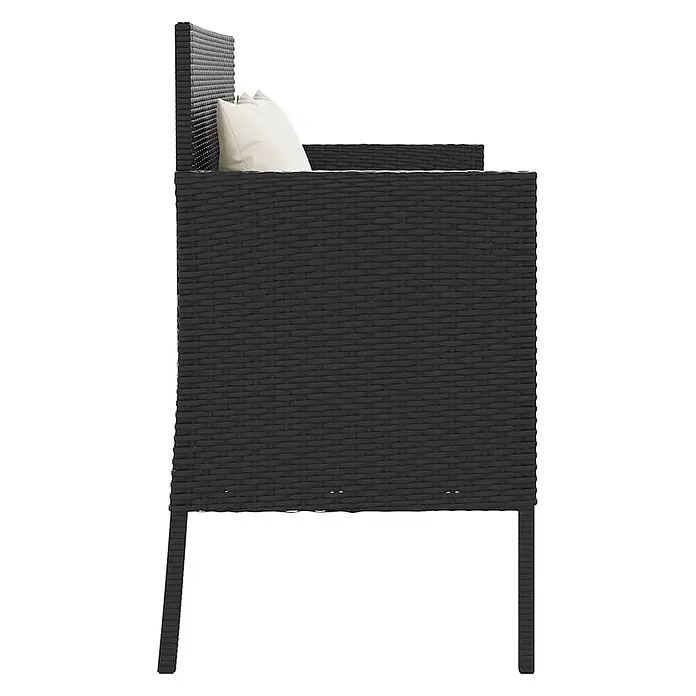 Furnicato Gartenbank PE-Rattan - B x T x H: 113 x 61 x 87 cm, Schwarz und Creme - Schwarzes Rattan-Gartensofa/Sessel mit hellen Kissen, Seitenansicht.
