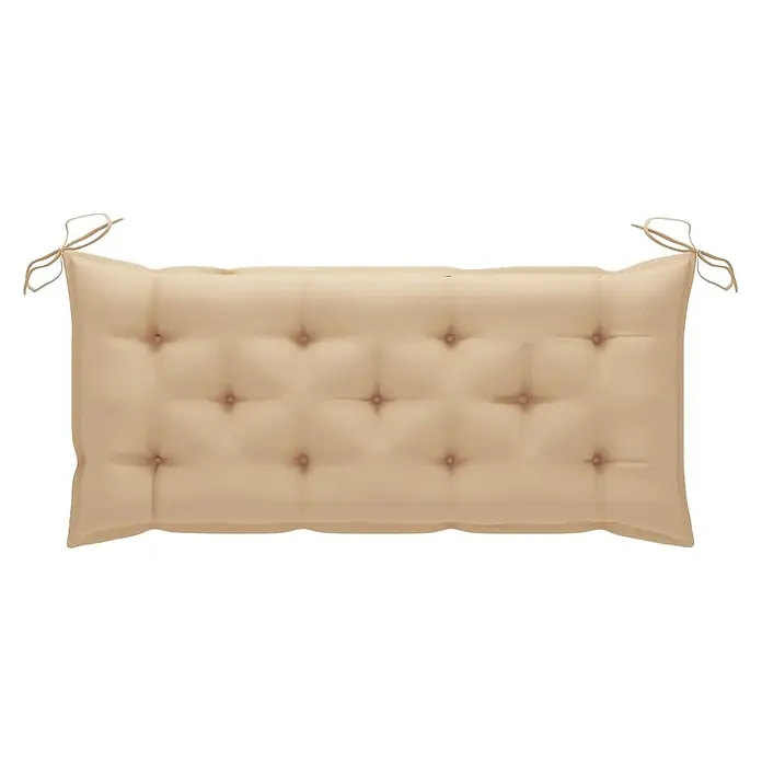 Furnicato Gartenbank Bambus - B x T x H: 55 x 120 x 90 cm, Beige - Beiges getuftetes Bankkissen mit Bindebändern.