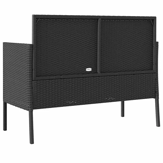 Furnicato Gartenbank - B x T x H: 113 x 61 x 87 cm, Schwarz und Creme - Schwarzes Polyrattan-Hochbeet mit hoher Rückenlehne.