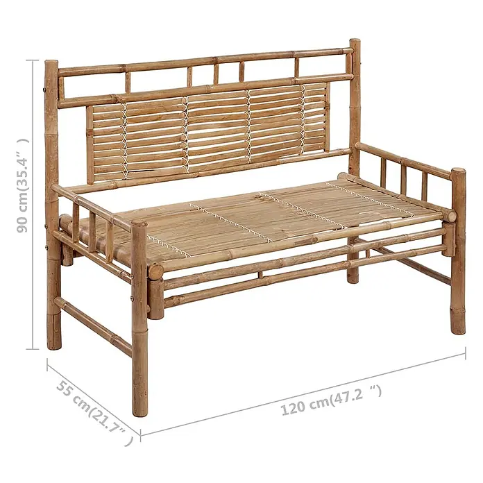 Furnicato Gartenbank Bambus - B x T x H: 55 x 120 x 90 cm, Beige - Natürliche Bambusbank mit Lattenrostsitz und Rückenlehne. Misst 120 cm breit, 55 cm tief und 90 cm hoch.