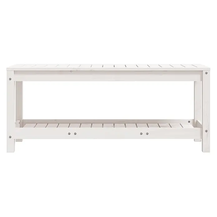 Furnicato Gartenbank Kiefernholz-Massivholz - B x T x H: 108 x 35 x 45 cm, Weiße Kiefer - Weiße Holzbank mit zwei Lattenrosten als Ablage.