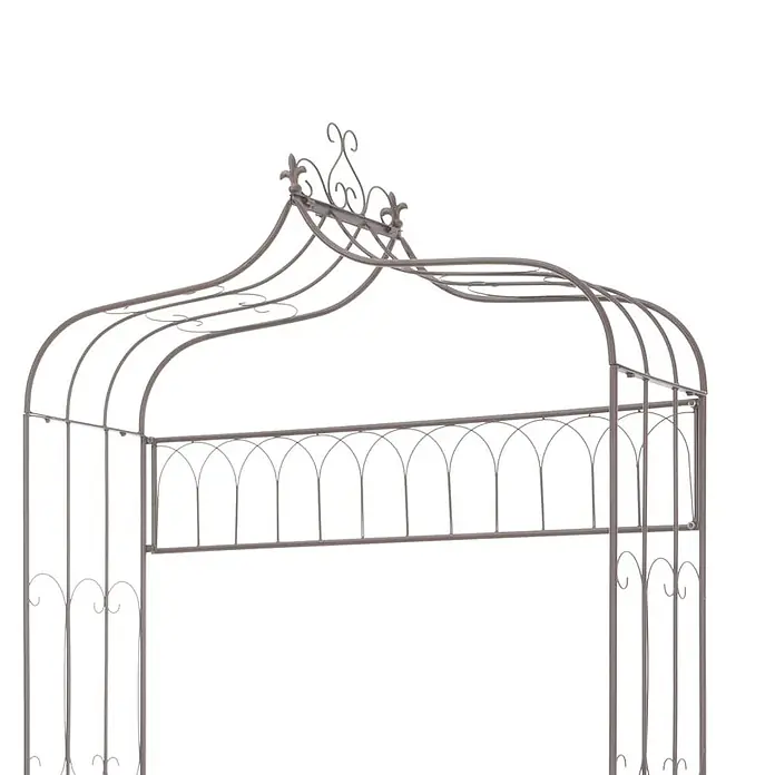 Furnicato Gartenbank Schmiedeeisen Antik-Braun - B x T x H: 122 x 43 x 220 cm, Braun - Dekorativer grauer Metall-Gartenbogenrahmen mit verschnörkeltem Aufsatz.