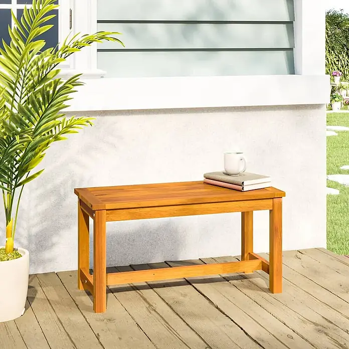 Furnicato Gartenbank Akazien-Massivholz geölt - B x T x H: 35 x 80 x 45 cm, Braun - Warme braune Holz-Sitzbank für den Außenbereich, die als Beistelltisch dient.