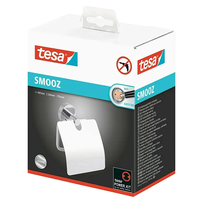Tesa Smooz Toilettenpapierhalter - Mit Deckel, Chrom, Glänzend - Tesa SMOOZ Toilettenpapierhalter mit Deckel, chrombeschichtet und einfache Montage ohne Bohren.