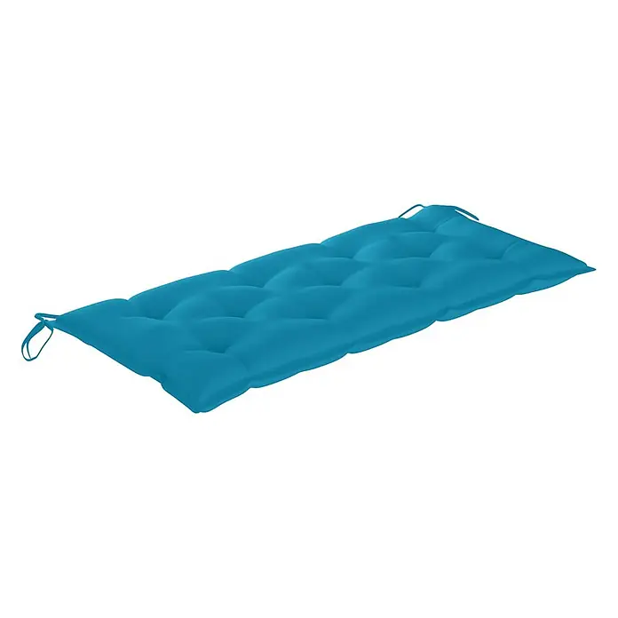 Furnicato Gartenbank Bambus - B x T x H: 55 x 120 x 90 cm, Hellblau - Türkises rechteckiges, gestepptes Kissen mit Bändern.