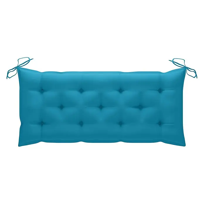 Furnicato Gartenbank Akazienholz geölt - B x T x H: 58 x 120 x 90 cm, Hellblau - Türkises, getuftetes Bankkissen mit Bändern zum Befestigen.