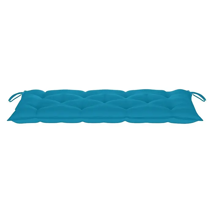 Furnicato Gartenbank Bambus - B x T x H: 55 x 120 x 90 cm, Hellblau - Ein langes, getuftetes türkisfarbenes Sitzkissen mit Bändern an beiden Enden.