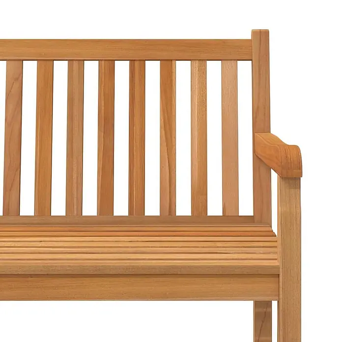 Furnicato Gartenbank Teak-Hartholz lackiert - B x T x H: 150 x 60 x 90 cm, Braun - Helle Holzbank mit Lattenrückenlehne und Armlehne.