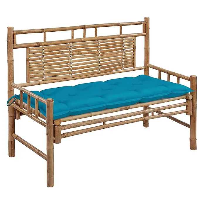 Furnicato Gartenbank Bambus - B x T x H: 55 x 120 x 90 cm, Hellblau - Bambus-Gartenbank mit leuchtend blauem Polster.