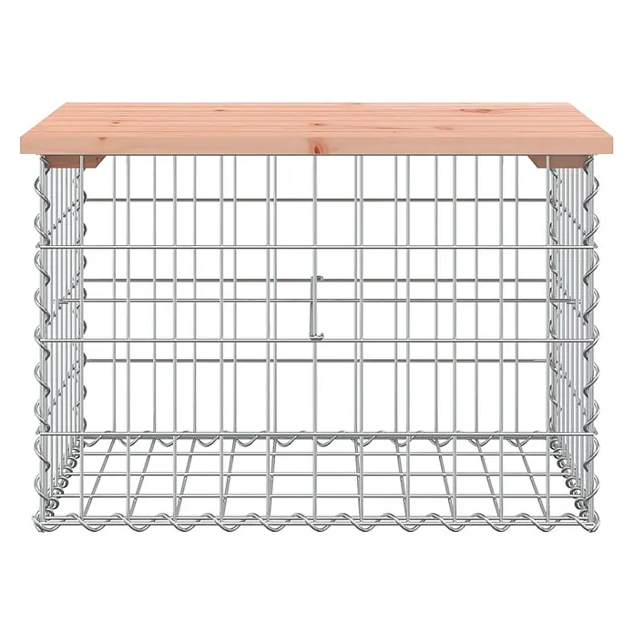Furnicato Gartenbank Douglasien-Massivholz - B x T x H: 63 x 44 x 42 cm, Natürliches Douglasie - Gabionenbox mit Holzplatte, gefertigt aus silbernem Metallgeflecht und hellbraunen Holzlatten.