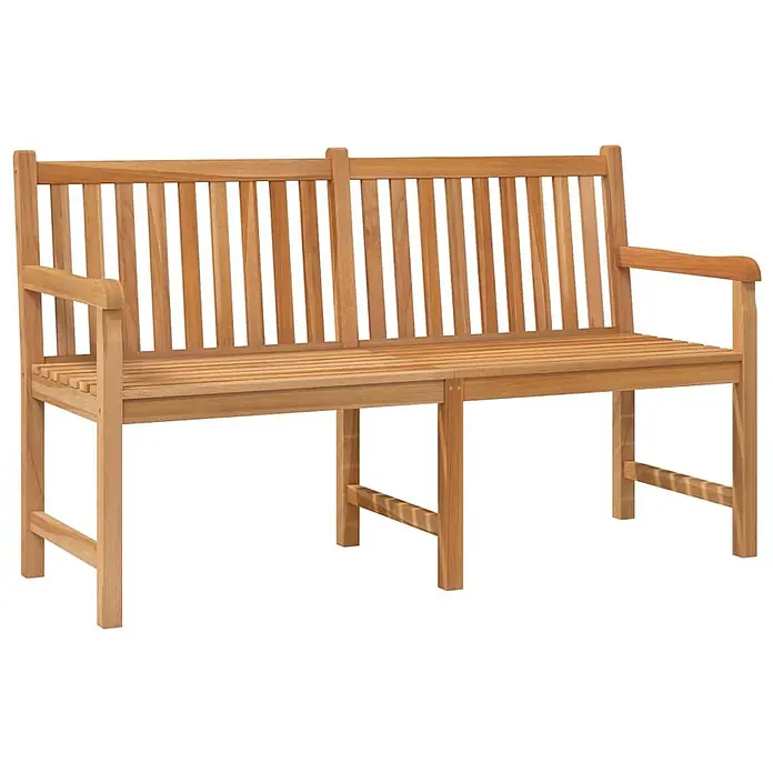 Furnicato Gartenbank Teak-Hartholz lackiert - B x T x H: 150 x 60 x 90 cm, Braun - Hellbraune Gartenbank aus Holz mit Lattenrostsitz, Rückenlehne und Armlehnen.